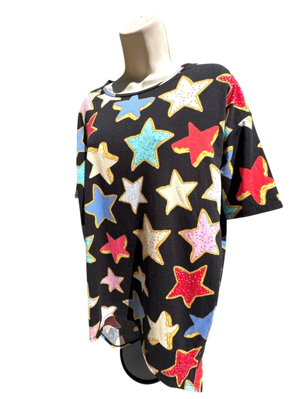 LuLaRoe XS Black Multicolor Irma Star Print High Low Oversized Tunic Top Casual